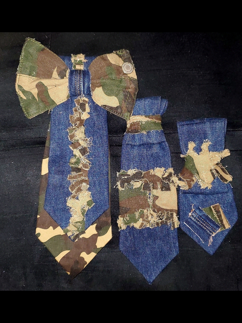 Denim & Camo Patch Necktie Set - Blue and Green